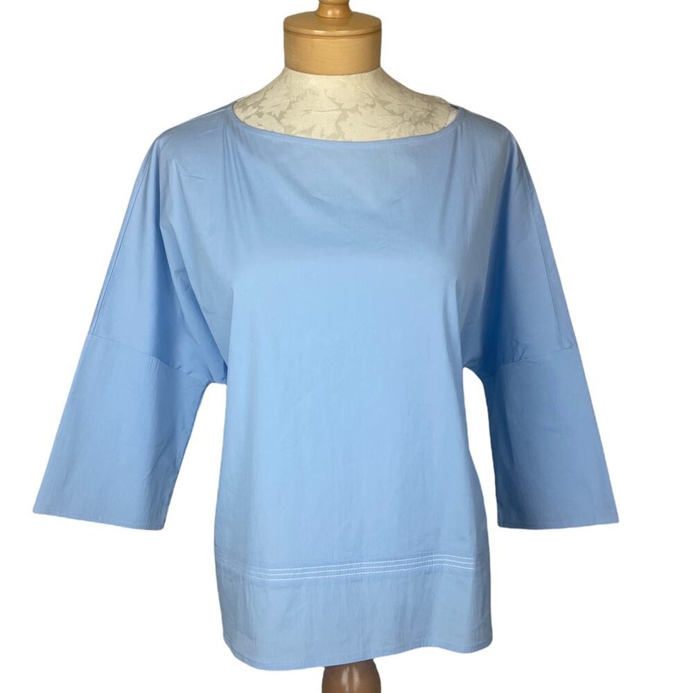 Rosso 35 3 Quarter Sleeve Scoop Neck Cotton Blend Blouse Sky Blue US 8